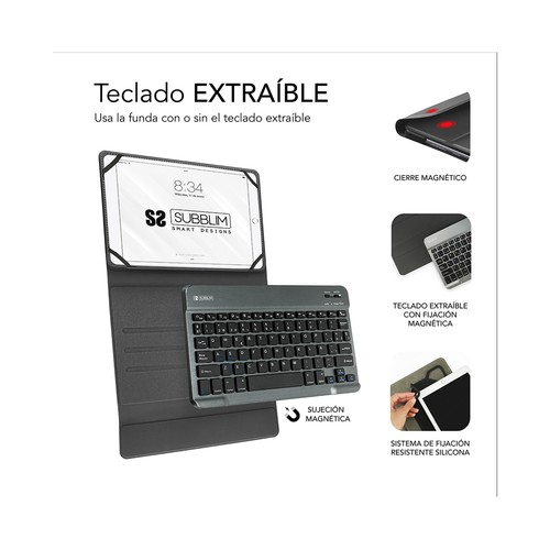 Funda universal para tablet hasta 10,1” con teclado, color rojo, SUBBLIM Keytab Pro rojo