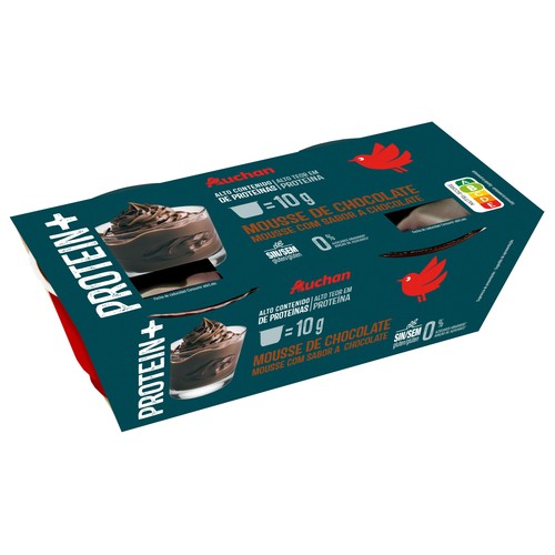 AUCHAN Mousse proteica de chocolate sin azúcares añadidos 2x100 g Producto Alcampo.