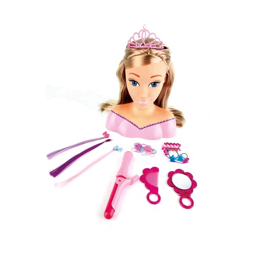 Busto de princesa con accesorios de peluquería, ONE TWO FUN ALCAMPO.