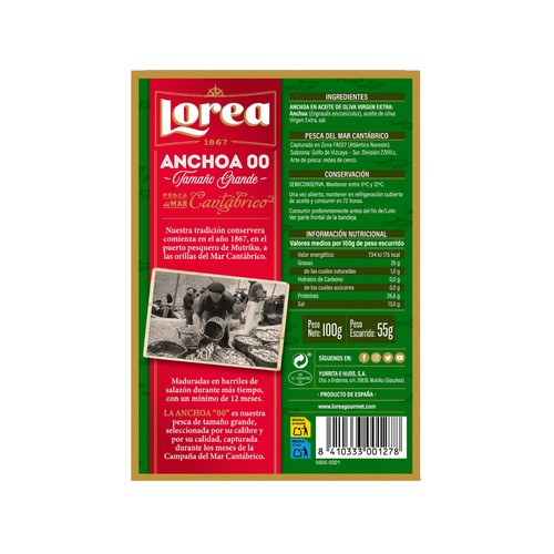 LOREA Filetes de Anchoa del Cantábrico en aceite de oliva 60g. 