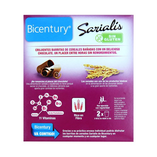 BICENTURY Barritas multicereales con chocolate SARIALÍS de BIOCENTURY 78 g.