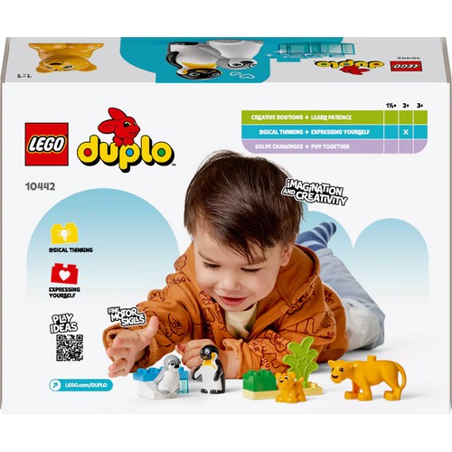 LEGO DUPLO - Familias de la Fauna Salvaje: Pingüinos y Leones 10442, 10 piezas, +2 años.