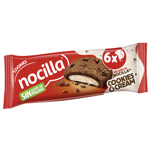 NOCILLA Galletas cookies rellenas de crema de cacao y leche 6 uds, 120 g.