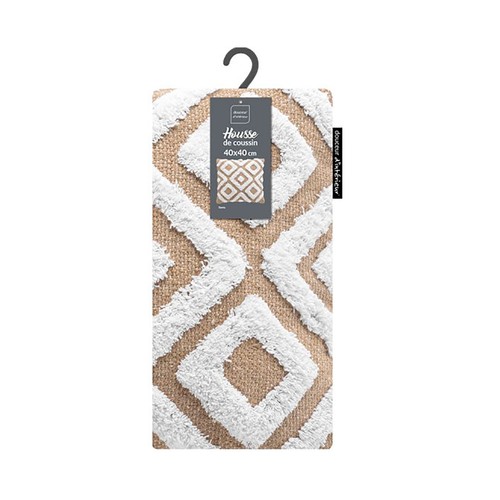 Funda de cojín+cartón 40x40cm yute+alg pelo larg damia. U10.