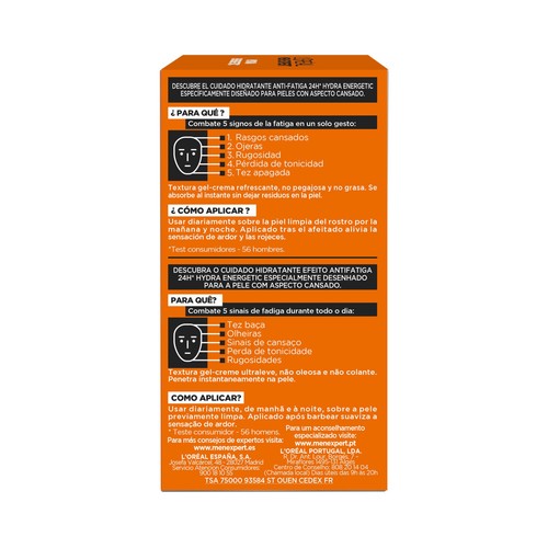 L´ORÉAL MEN EXPERT Crema para hombres con acción hidratante y antifatiga (24 horas) L"ORÉAL MEN EXPERT Hydra Energetic 50 ml.