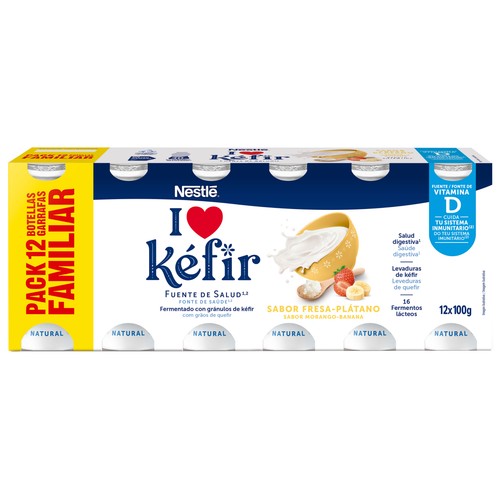 NESTLÉ Kéfir líquido con sabor a fresa-plátano 12 x 97 ml.