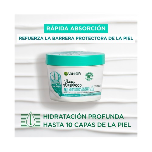 GARNIER Body superfood Crema corporal calmante de hidratante (hasta 48 horas), para pieles normales a secas 380 ml.