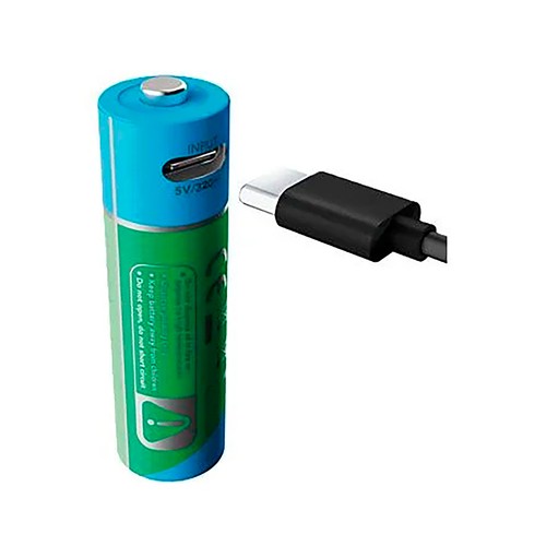 2 Pilas recargables CELLULARLINE 2, USB C, tipo AA con tecnología de litio, carga rápida en 2 horas