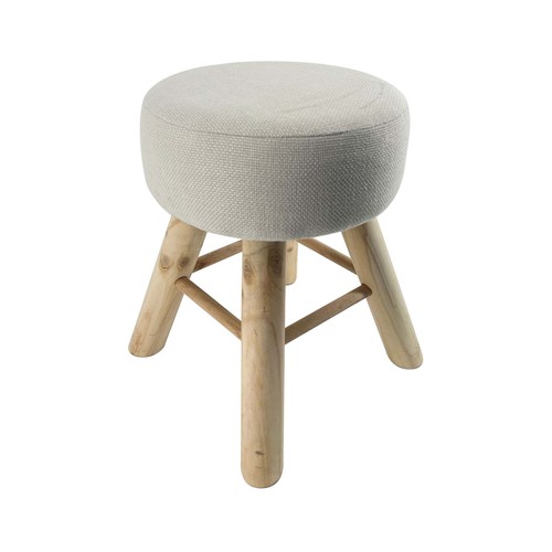 Taburete con patas de madera de pino y asiento de poliéster, color beige, 30x40 cm, ACTUEL.