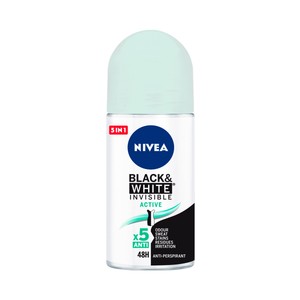 Imagen de NIVEA Black & white invisible active  Desodorante roll-on para mujer, anti-manchas y eficaz hasta 48 horas 50 ml.