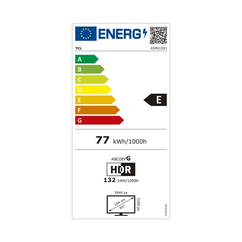 Televisión 165,1cm (65") LED TCL 65P615 4K, HDR, SMART TV, WIFI, BLUETOOTH, TDT T2, USB reproductor, 3HDMI, 60HZ.
