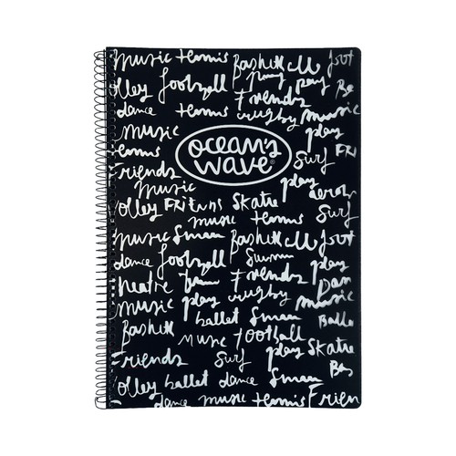 Cuaderno A4 tapa PP folio 80 hojas 90 gr 4x4 con margen color negro. OCEAN´S WAVE