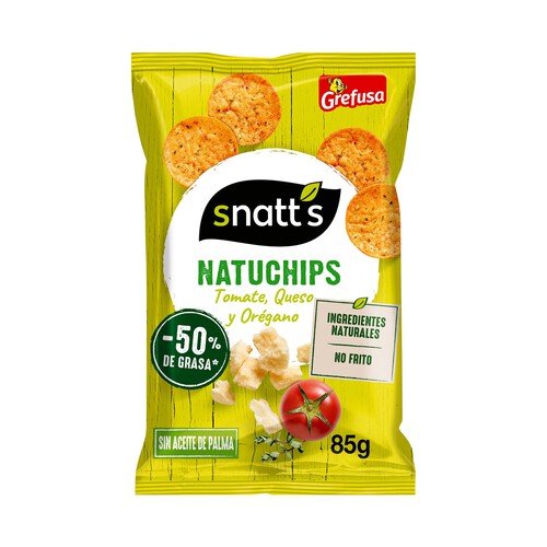 SNATT'S Snack patata horneado con sabor tomate con queso y orégano GREFUSA SNATT'S NATU CHIPS bolsa 85 g.