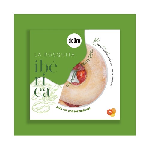 DEORO Roscquita ibérica rellena de queso fundido, chorizo y salchichón ibérico, fiambre de bacón y salsa de tomate DEORO 205 g.