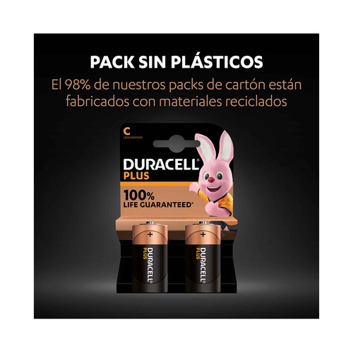 Pack de 2 pilas alcalinas C, LR14, 1,5V, DURACELL Plus.
