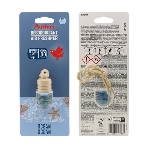 Ambientador para coche de colgar, fragancia a ocean, AUCHAN.