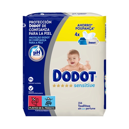 DODOT Sensitive Toallitas húmedas para bebé sin perfume 4 x 54 uds.