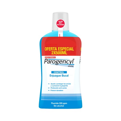 PAROGENCYL Enjuague bucal sin alcohol, que ayuda al tratamiento y prevención de la gingivitis PAROGENCYL Control 2 x 500 ml.