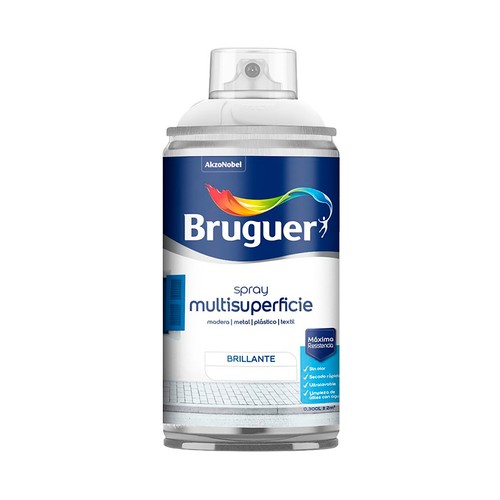 Esmalte acrílico en spray de color blanco brillante permanente, 0,3 litros BRUGUER.