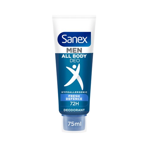 SANEX Men fresh defence Desodorante en crema masculino para todo el cuerpo (manos, axilas, zonas íntimas ...) 75 ml.