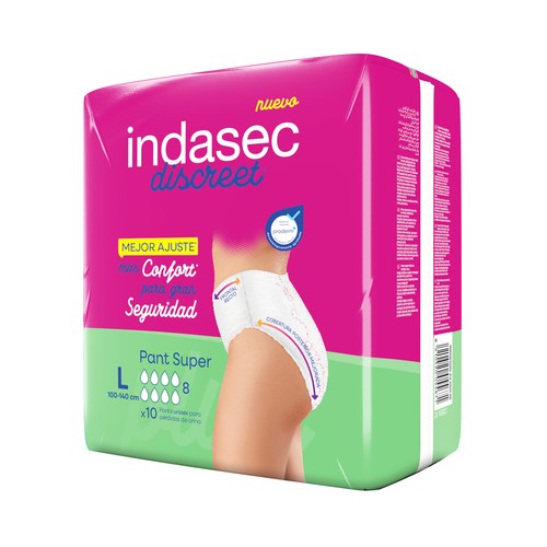 INDASEC Discreet Pants de incontinencia super, talla grande, para perdidas de orina severas 10 uds