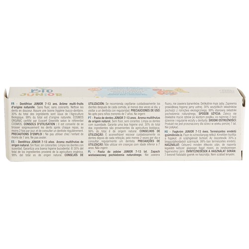 PRODUCTO ALCAMPO Pasta de dientes ecológica con aroma a multifruta, para niños de 7 a 13 años PRODUCTO ALCAMPO Bio 50 ml.