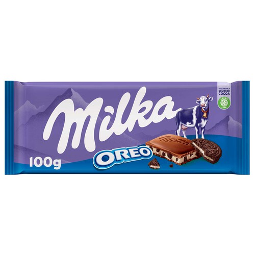 MILKA Chocolate con leche y trozos de galleta Oreo 100 g.