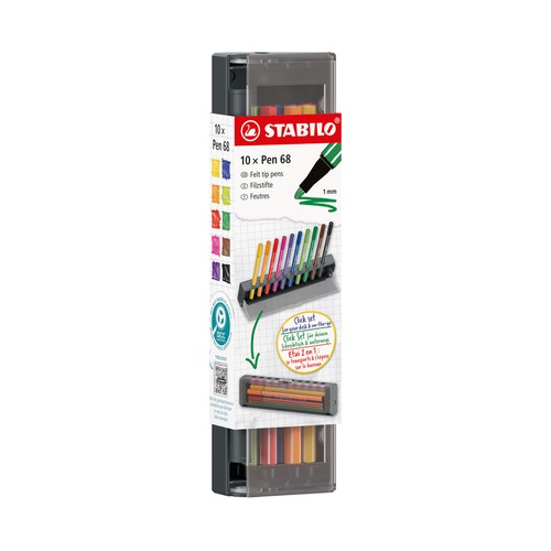 Estuche 10 rotuladores para escribir 1mm Pen 68 estuche click. STABILO