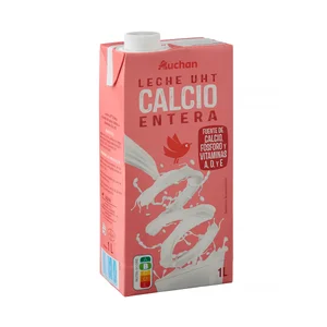 AUCHAN Leche entera de vaca, enriquecida con calcio 1 l. Producto Alcampo
