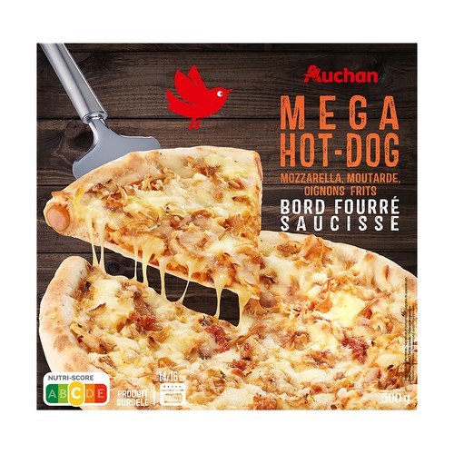 PRODUCTO ALCAMPO Pizza de mozarella, mostaza y cebolla frita con borde relleno de salchicha 500 g.