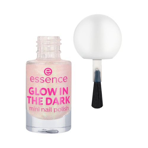 ESSENCE Glow in the dark tono 14 rosa claro Mini esmalte de uñas que brilla en la oscuridad.