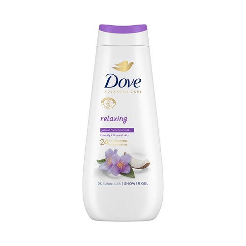 DOVE Advanced care Gel relajante para ducha o baño con leche de coco y jázmin 400 ml.