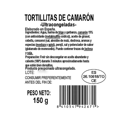 DELFÍN Tortillitas de camarón ultracongeladas 150 g.