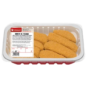 Bandeja de barritas de pechuga de pollo empandas y recubiertas con bechamel CALATAYUD