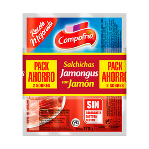 Imagen de CAMPOFRÍO Salchichas tipo Frankfurt con jamón CAMPOFRÍO Jamongús 2 x 170 g.