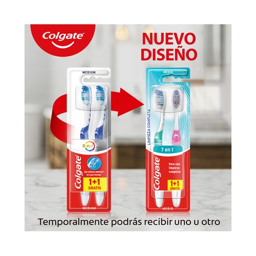 COLGATE Limpieza completa 7 en 1 Cepillo de dientes medio para una limpieza completa 2 uds.