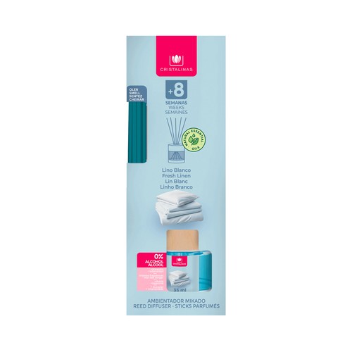 CRISTALINAS Ambientador de varillas con aroma a lino blanco - 35ml.
