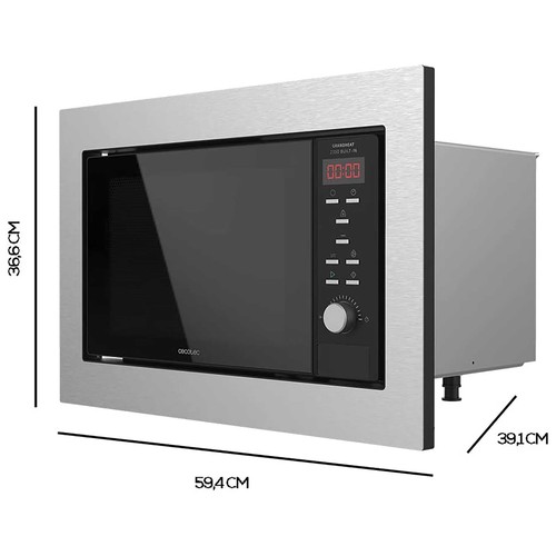 Microondas integrable CECOTEC GrandHeat 2350 Built-In SteelBlack, color inox, capacidad 23L, potencia: 900W, grill: 1000W.