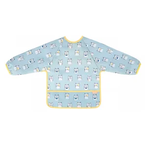 Babero de manga larga, color azul, BADABULLE.