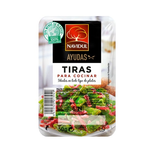 Jamón curado cortado en tiras, elaborado sin gluten NAVIDUL 60 g.
