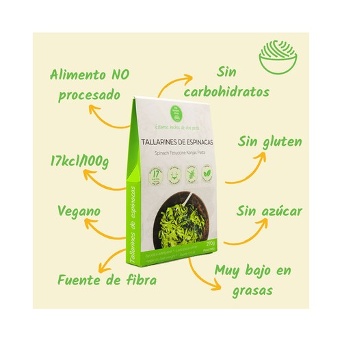 THE KONJAC SHOP Tallarines de konjac con espinacas, que ayudan a adelgazar, listos para comer 270 g.