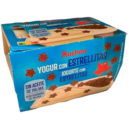 Yogur de vainilla con estrellas de chocolate con leche PRODUCTO ALCAMPO 2 x 125 g.