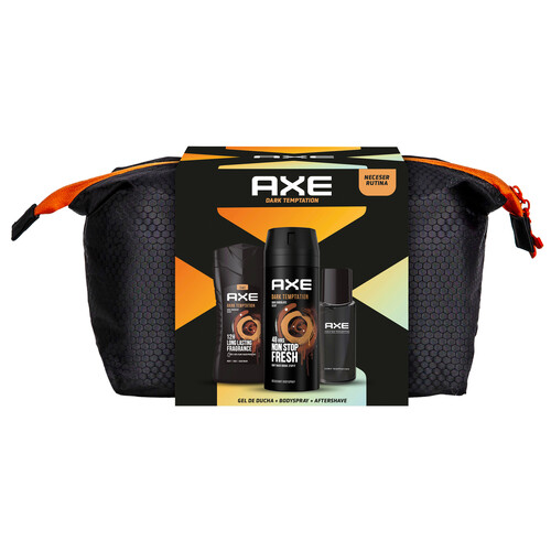 AXE Dark tempration Neceser con cierre de cremallera con productos para la higiene masculina.