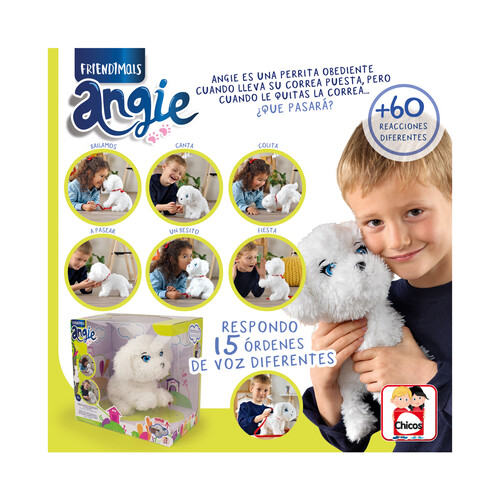 Perrito de peluche interactivo que reconoce hasta 15 comandos de voz, Friendimals Angie CHICOS.