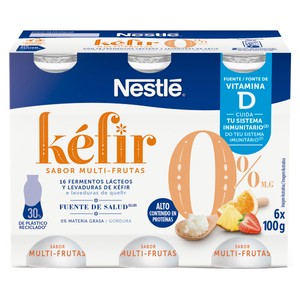 Imagen de NESTLÉ Kefir líquido desnatado (0% materia grasa) sabor multi-frutas 6 x 100 g.