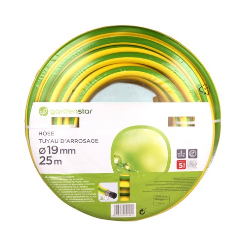 Manguera para riego de 25 metros, con estructura de PVC de 3 capas y 1,9cm o 19 milímetros de diámetro GARDEN STAR ALCAMPO.
