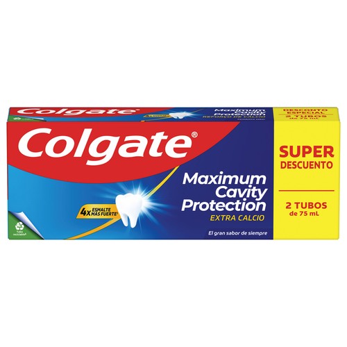 COLGATE Protection caries Pasta de dientes con flúor y extra de calcio 2 x 75 ml.