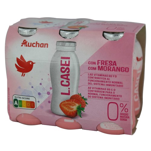 AUCHAN L. casei desnatado sin azúcares añadidos con sabor a fresa 6 x 100 g Producto Alcampo.