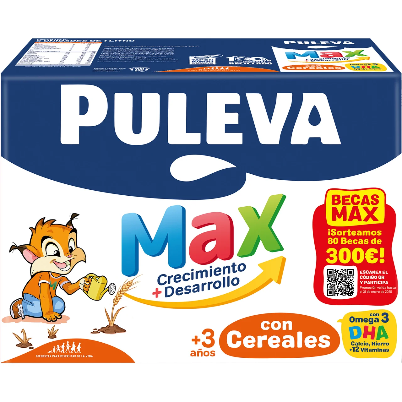Max crecimiento + desarrollo Bebida láctea infantil, enriquecida con cereales, calcio, hierro, 12 vitaminas y Omega 3 6 x 1 l.