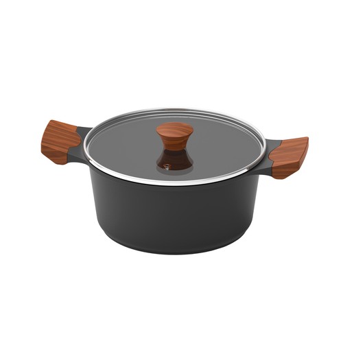 Cacerola de 28cm fabricada en aluminio con interior antiadherente y tapa, serie Quantanium GEVI 8 ACTUEL